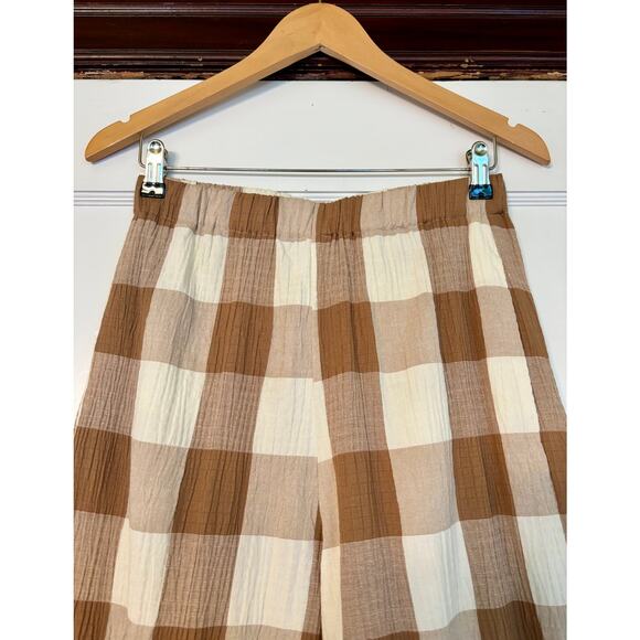 Rita Row Organic Cotton Brown & Cream Gingham Trousers- Size Large, Slow Fashion - Picture 3 of 5